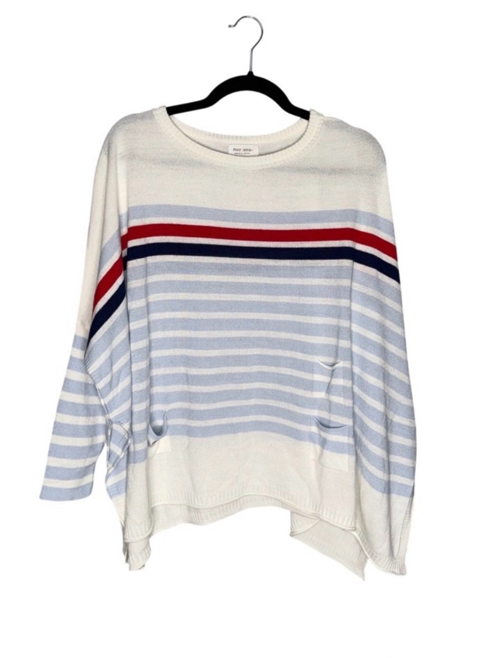 Mersea. Striped Crewneck Sweater - Light Blue, White & Red